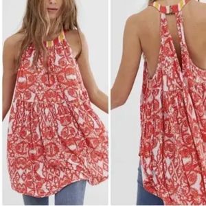 Free People Mimi Linen Blend Boho Tunic Halter in Lavender Combo